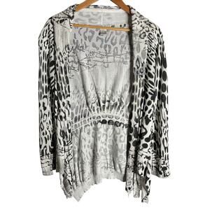 Alberto Makali Open Front Leopard Print Cardigan Black White Size L